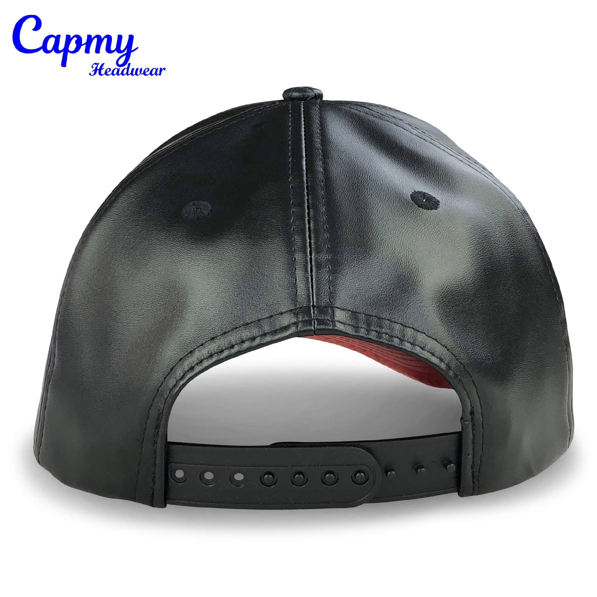 CMC-1131(China Cap Manufacturer Custom 5 panel Black Leather Baseball Cap)