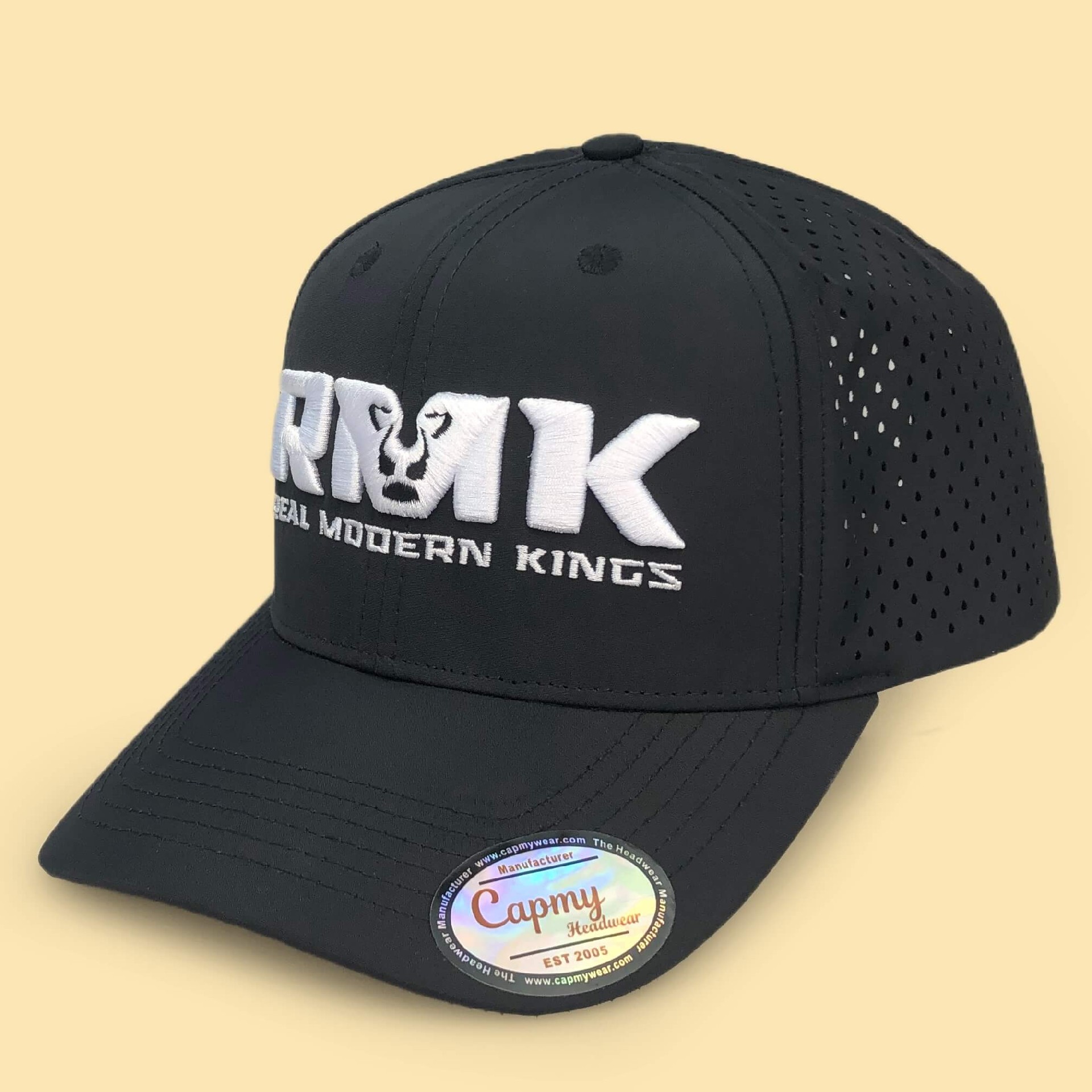 CMC-1142 ( Custom 6 Panel Polyester Laser Cut Hole Perforated Golf Hat, Mens PVC Patch Logo Waterproof Baseball Cap)