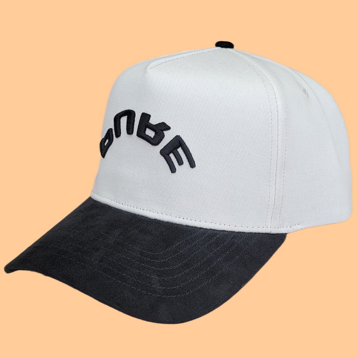 CMC-1158(100% Cotton Off White Khaki With Black Suede Visor Two Tone Edition 9forty A Frame Snapback Hat)